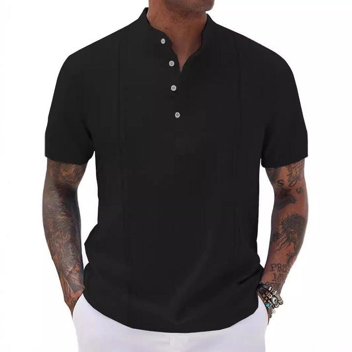 Herren Kurzarm-Henley-Shirt mit strukturierter Oberfläche und dekorativen Knöpfen Echoarchiv