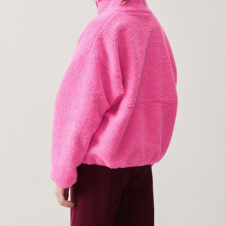 Damen Flauschige Fleecejacke mit hohen Kragen und seitlichen Taschen Echoarchiv