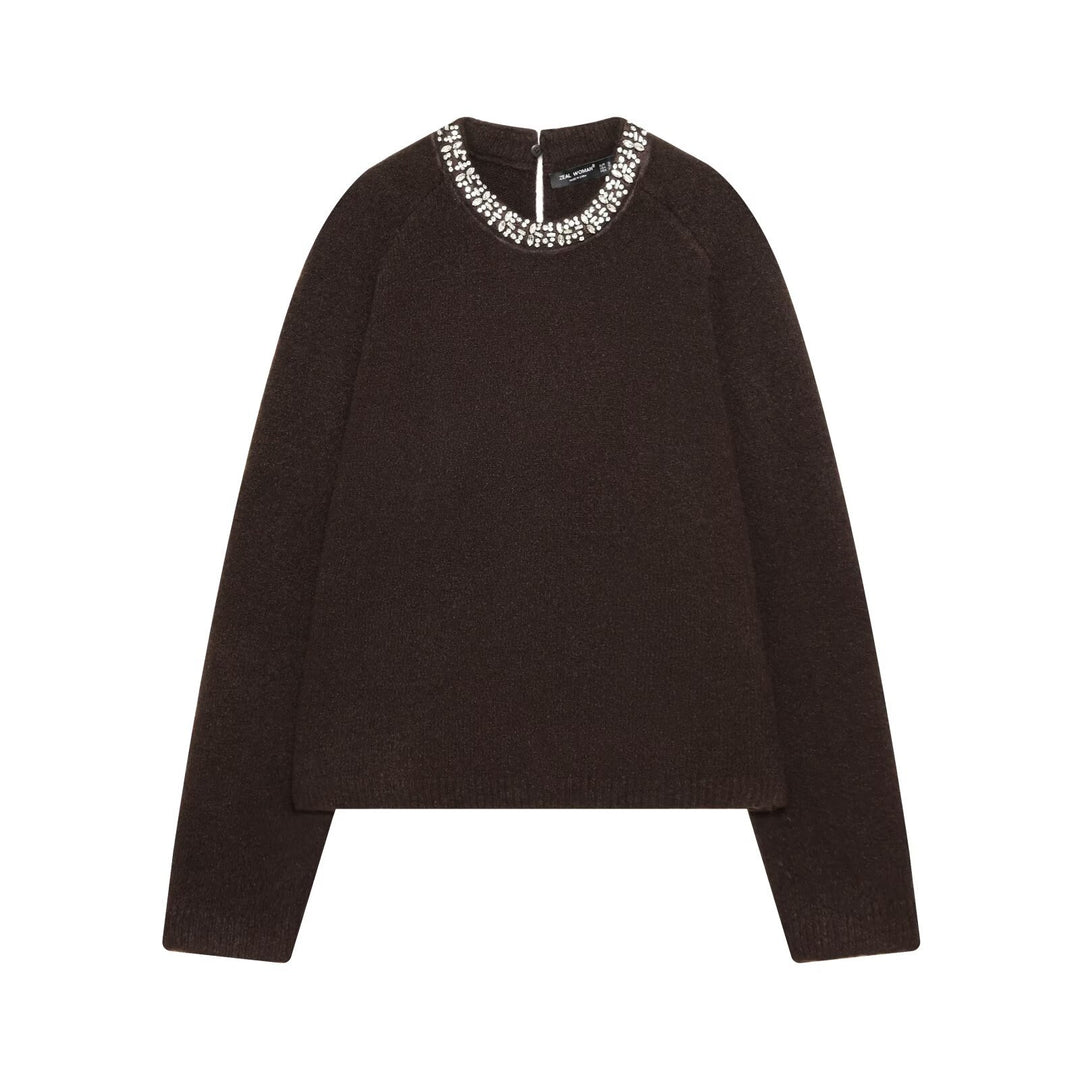Damen Feinstrick-Pullover mit Schmuckkragen und leichtem Boxy-Cropped-Schnitt Echoarchiv