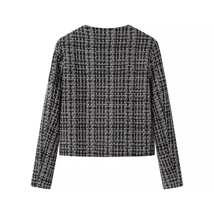 Damen Kurze Bouclé-Tweed-Jacke mit Rundhals, dekorativen Zierknöpfen und aufgesetzten Taschen Echo Archiv