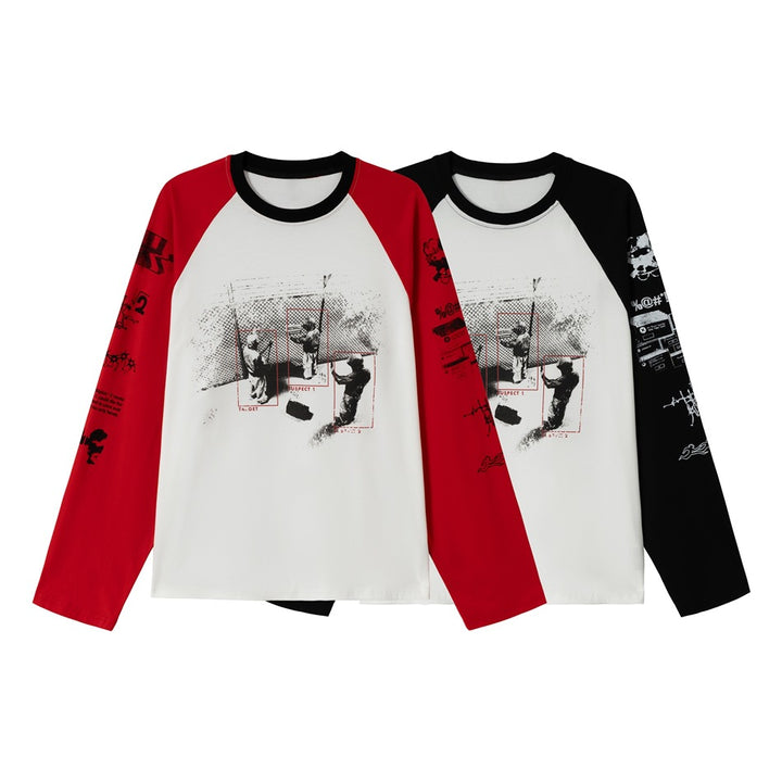 Unisex Raglan-Langarmshirt mit kontrastärmeln, Rundhals und urbanem Fotoprint Echoarchiv