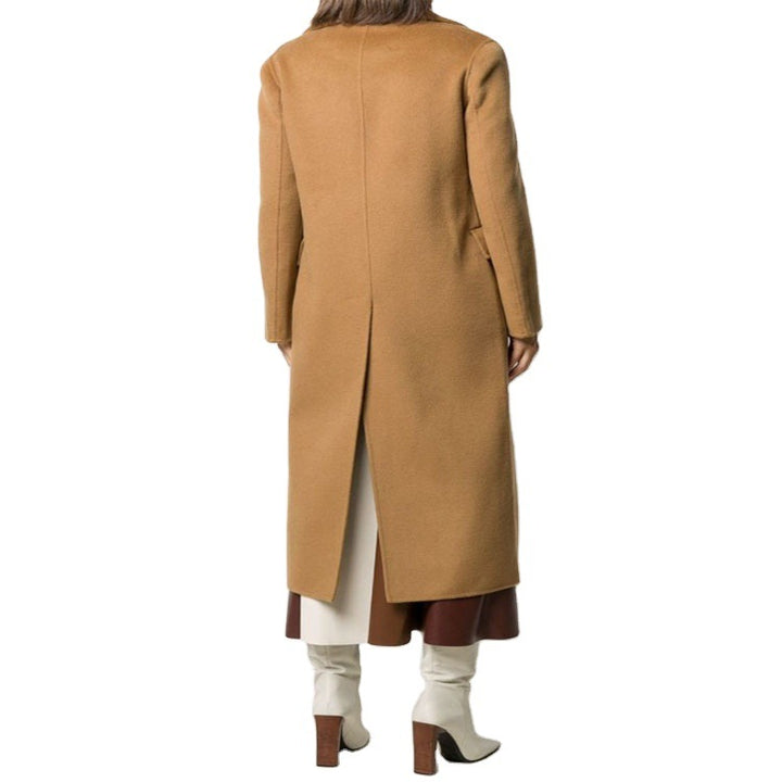 Damen Bodenlanger Zweireihiger Wollmix-Longcoat mit dezentem Gehschlitz und breitem Schalkragen Echoarchiv