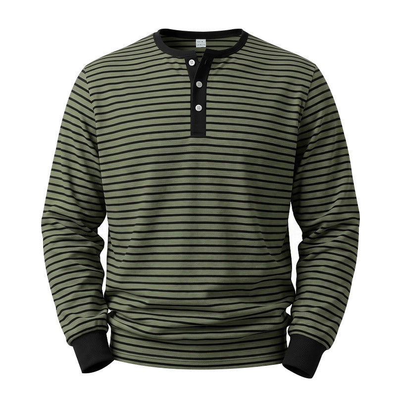 Herren Gestreiftes Langarm-Henleyshirt aus Baumwolljersey mit Knopfleiste Echoarchiv