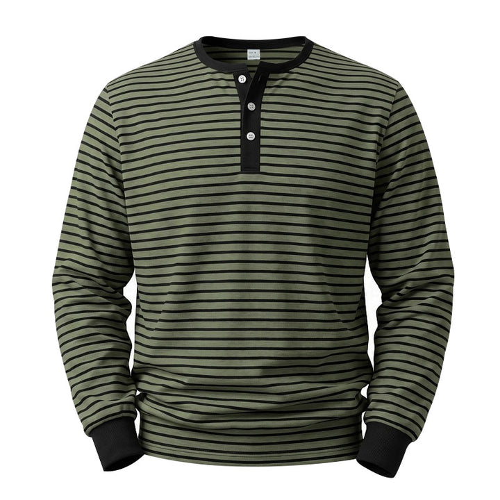 Herren Gestreiftes Langarm-Henleyshirt aus Baumwolljersey mit Knopfleiste Echoarchiv