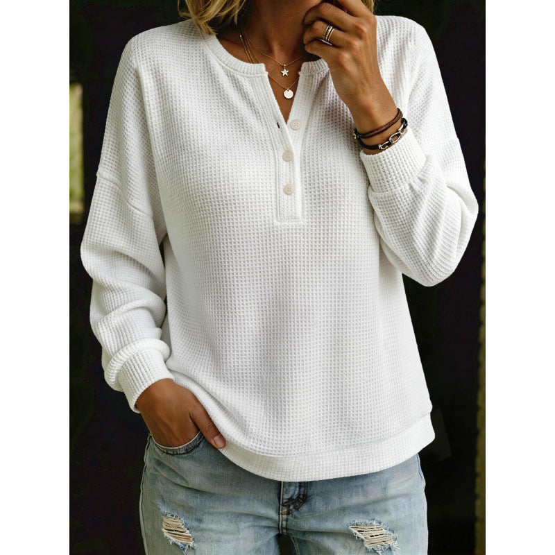 Damen Waffelstrick-Henleypullover mit Oversize-Schnitt Echoarchiv
