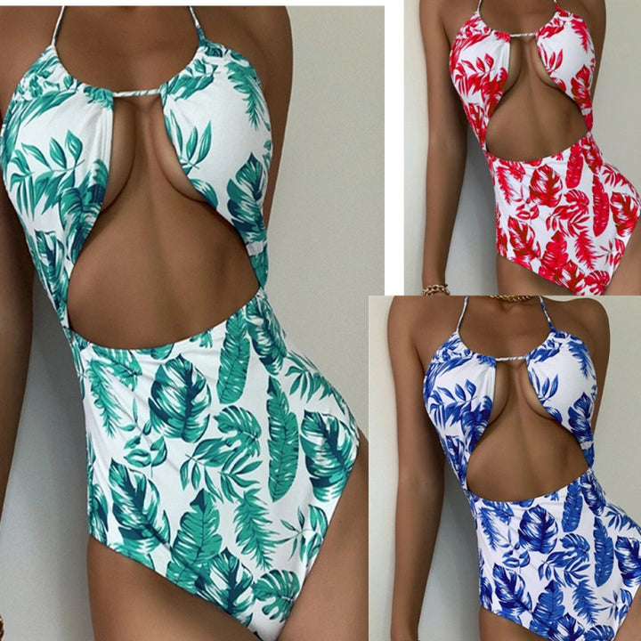 Damen Einteiliger Badeanzug mit modischem Cut-Out-Design und tropischem Blattmuster Echo Archiv