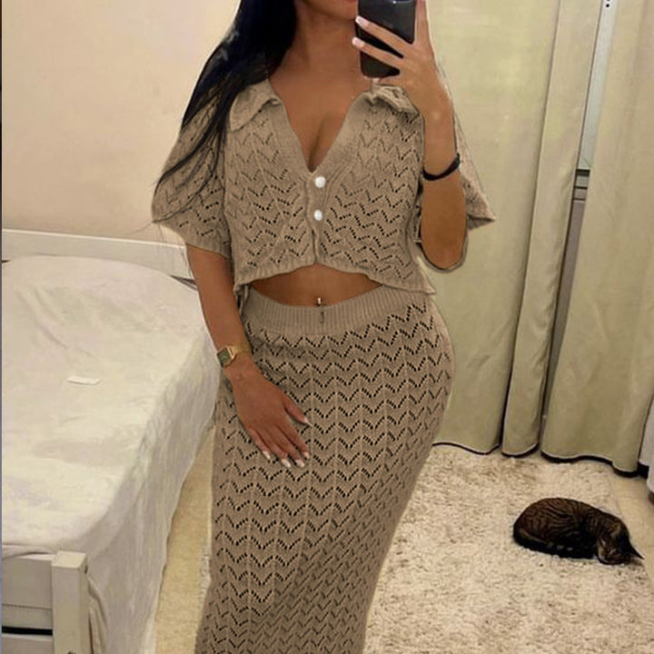 Damen Häkel-Midi-Kleid mit festem Bund und luxuriösem Schnitt Echo Archiv
