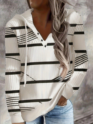 Damen Maritimes Kapuzen-Tunika-Shirt mit großem Ankerprint und Crinkle-Struktur – Orélia