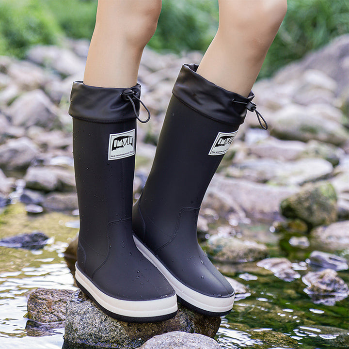 Damen kniehohe wasserdichte Gummistiefel mit verstellbarem Kordelabschluss Echoarhiv – Lioré