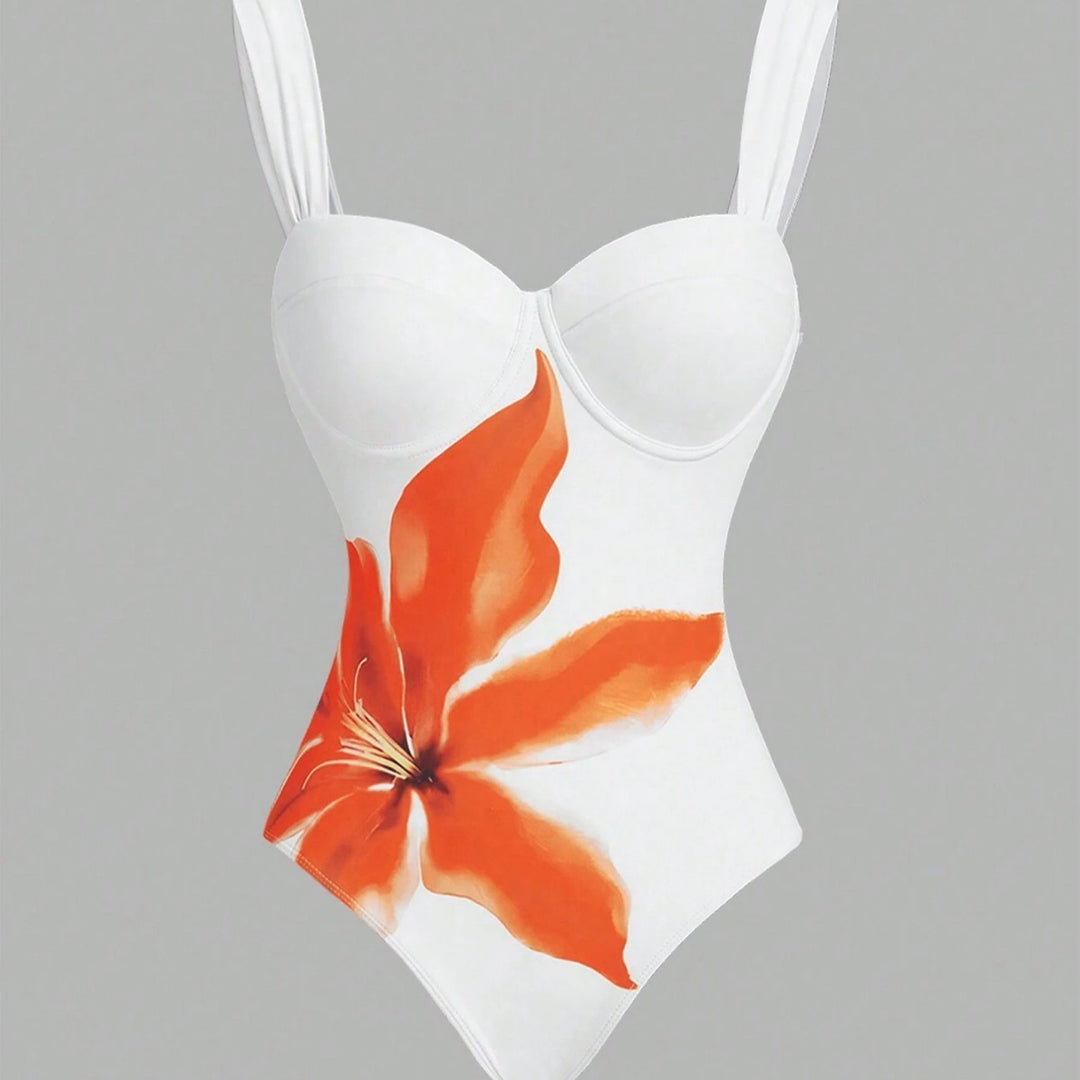 Damen Badeanzug mit elegantem floralem Design und passendem Wickelrock Echo Archiv