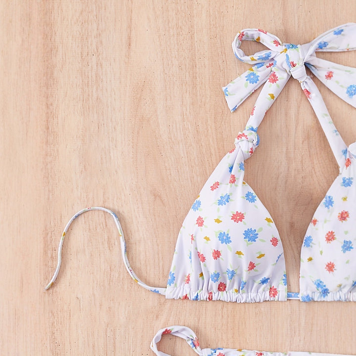 Damen Floral gemusterter Triangel-Bikini mit verspieltem Bindeband Echo Archiv