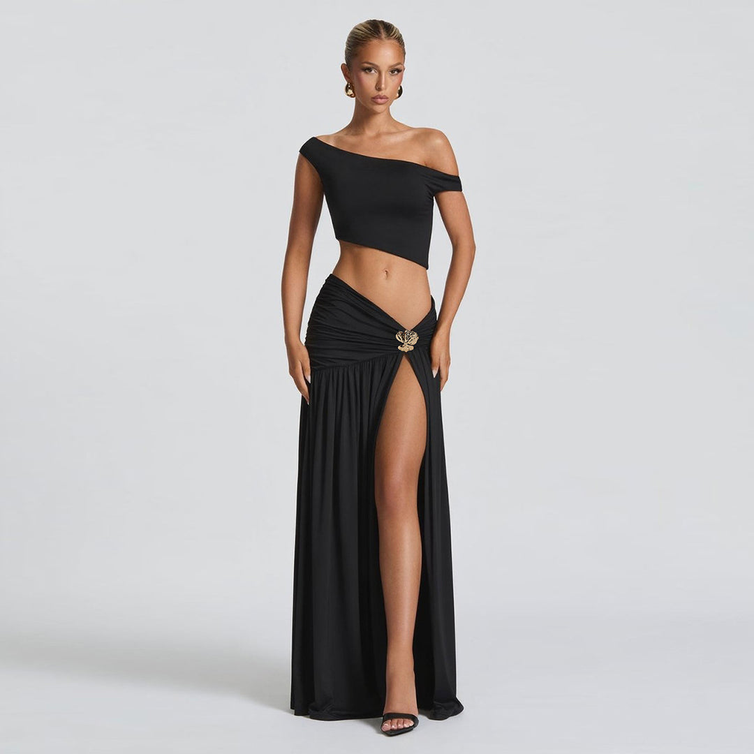 Damen Elegantes Crop Top und Hochgeschnittener Maxi-Rock Set Echo Archiv