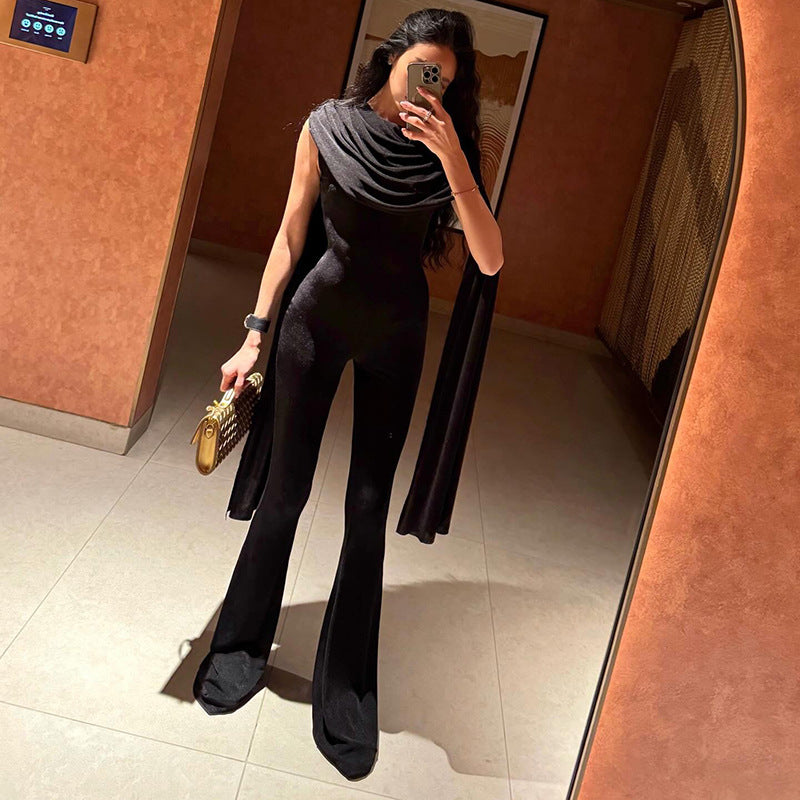 Damen Eleganter Jumpsuit mit Drapierung und weiter Beinführung Echo Archiv
