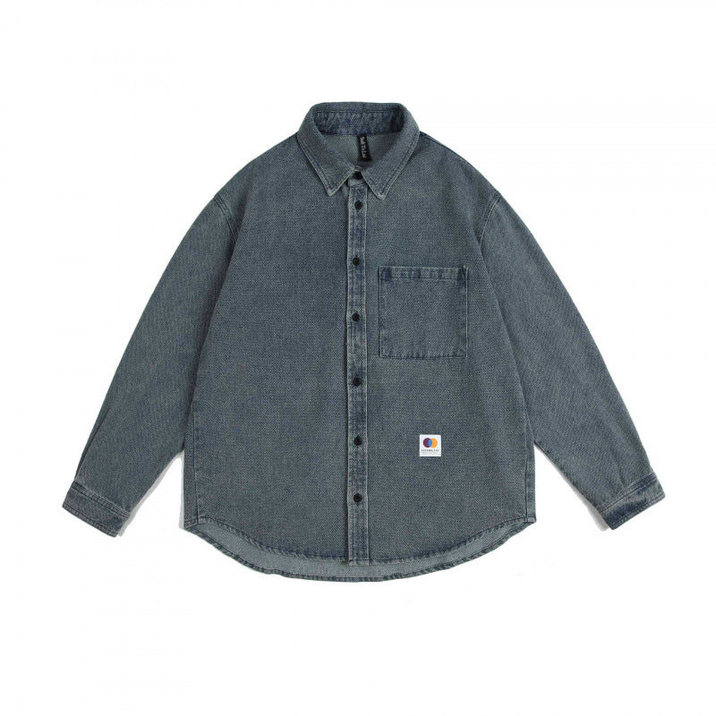 Unisex Kastenförmiges Denim-Overshirt mit Brusttasche und Stonewashed-Optik Echo Archiv