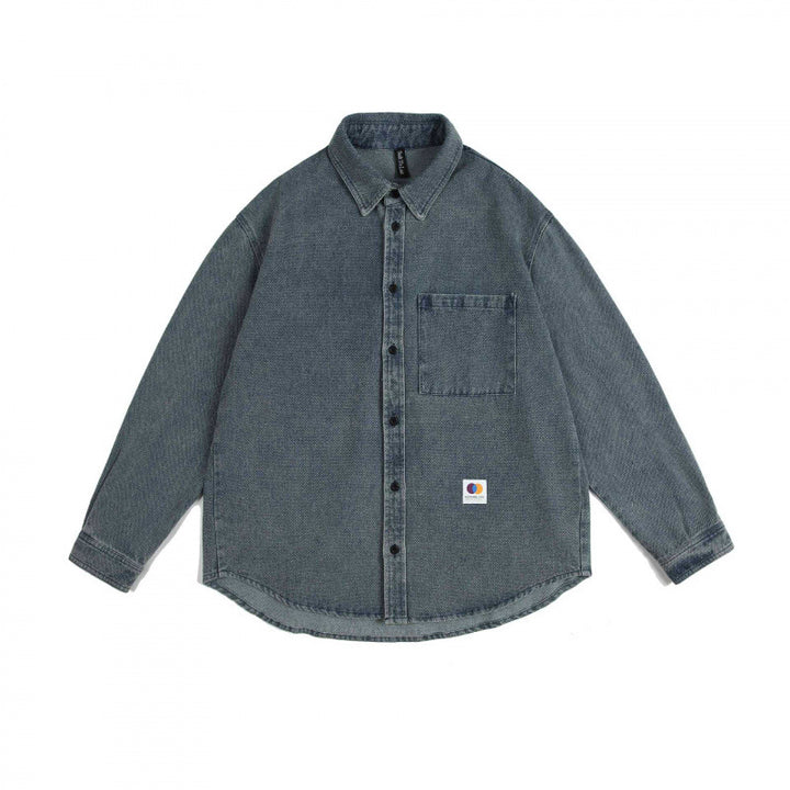 Unisex Kastenförmiges Denim-Overshirt mit Brusttasche und Stonewashed-Optik Echo Archiv