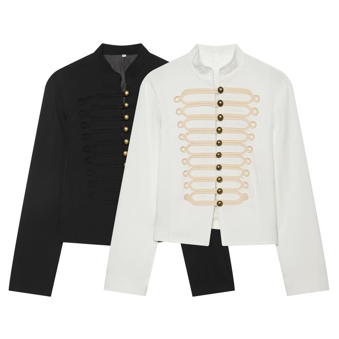 Damen Militärisch inspirierte Kurzjacke mit Stehkragen und dekorativer Kordelborte Echo Archiv