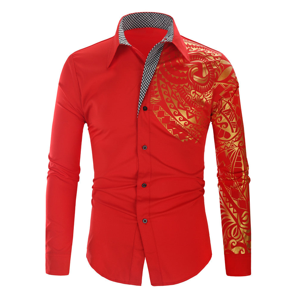 Herren Hemd mit asymmetrischem Tribal-Print, Slim-Fit und kontrastierter Innenblende Echo Archiv