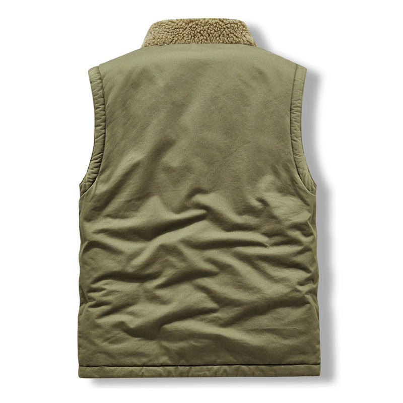 Herren gefütterte Canvas‑Weste mit Teddyfleece‑Innenlage, Zweiwege‑Reißverschluss und Knopfleiste – Taviero