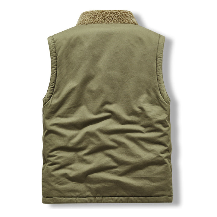 Herren gefütterte Canvas‑Weste mit Teddyfleece‑Innenlage, Zweiwege‑Reißverschluss und Knopfleiste – Taviero