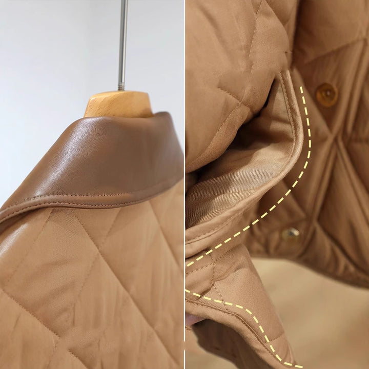 Damen Steppjacke mit kontrastierendem Kunstlederkragen und Boxy‑Schnitt Echo Archiv