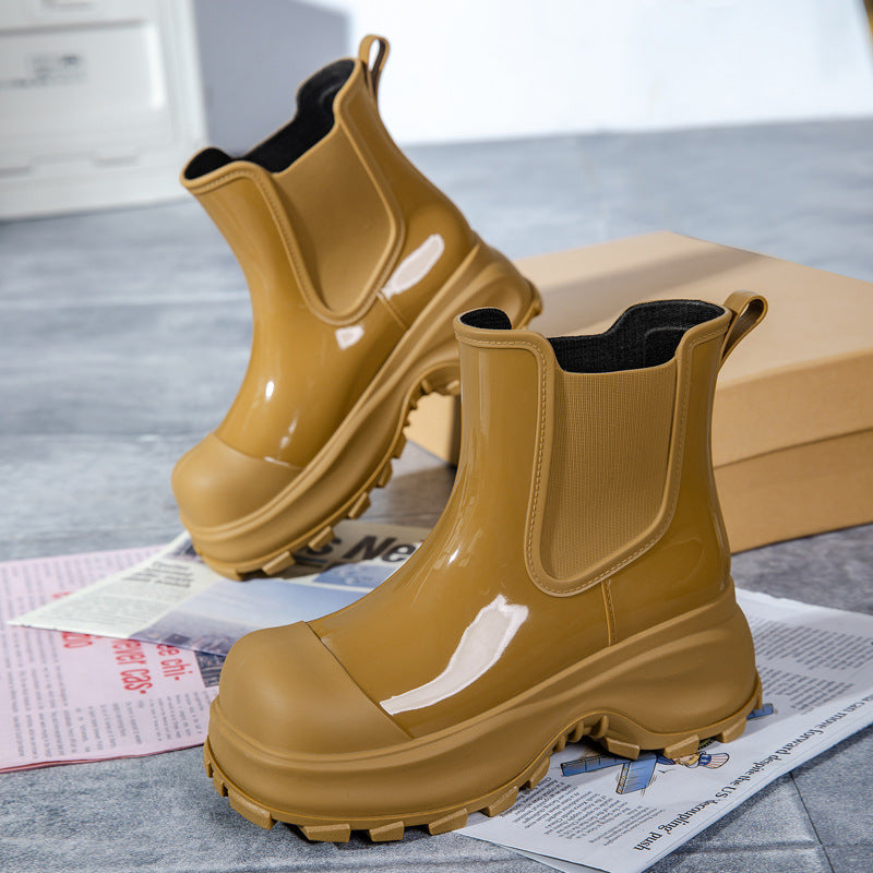 Damen Plateau-Gummistiefelette im Chelsea-Stil mit robuster Lug-Sohle Echoarhiv – Varelle