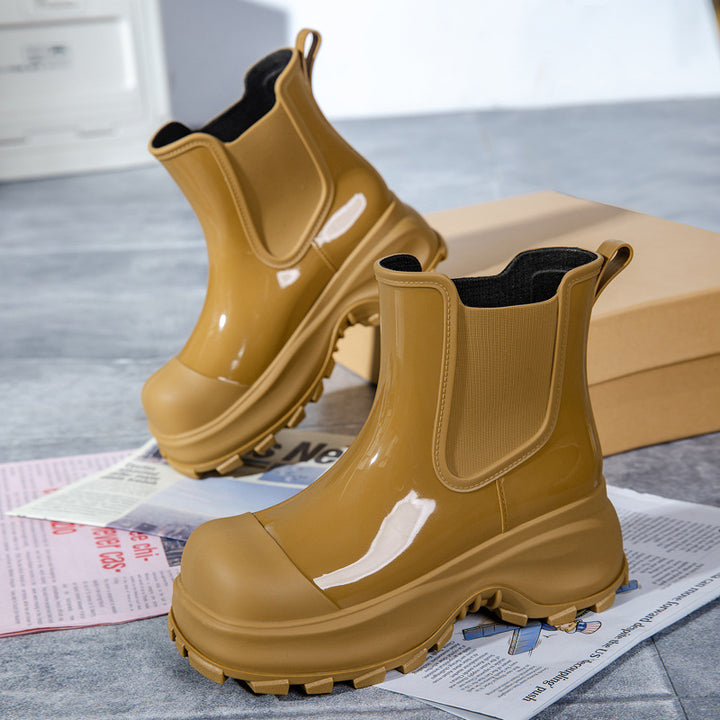 Damen Plateau-Gummistiefelette im Chelsea-Stil mit robuster Lug-Sohle Echoarhiv – Varelle