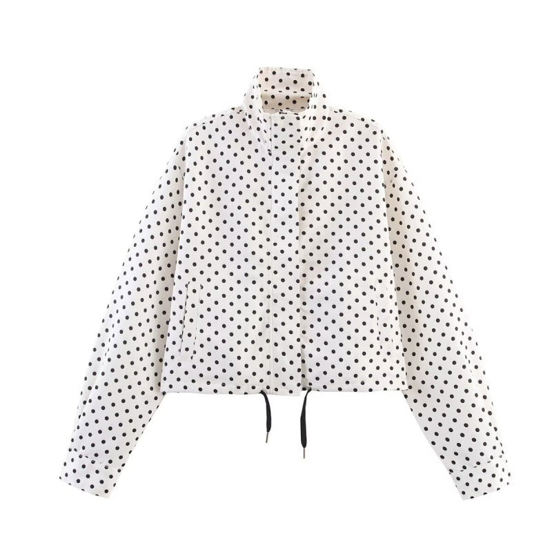 Damen Gekürzte gesteppte Jacke mit Polka‑Dot‑Print, Stehkragen und Tunnelzug Echo Archiv