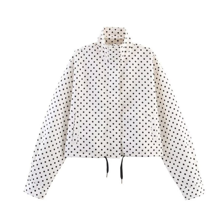 Damen Gekürzte gesteppte Jacke mit Polka‑Dot‑Print, Stehkragen und Tunnelzug Echo Archiv