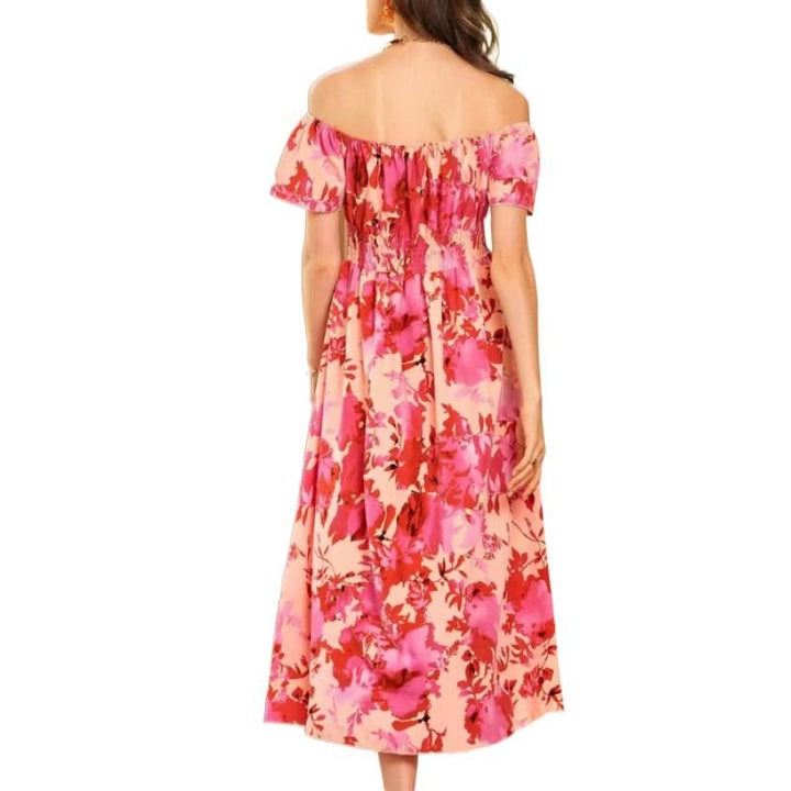 Damen Off-Shoulder Midikleid im floralen Design mit elastischem Oberteil und voluminösem Rock Echo Archiv