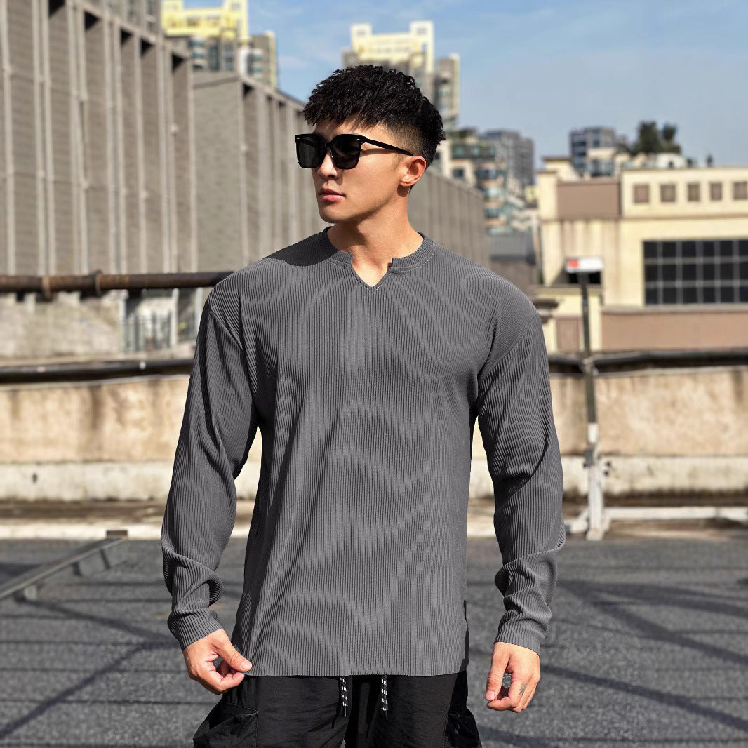 Herren Langarmshirt mit innovativem Rippdesign und modischem Stehkragen Echoarchiv