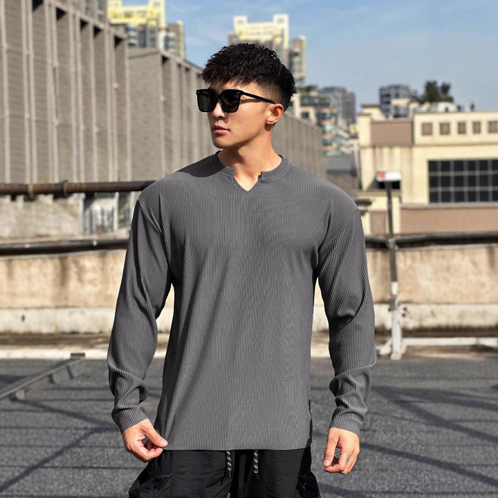 Herren Langarmshirt mit innovativem Rippdesign und modischem Stehkragen Echoarchiv