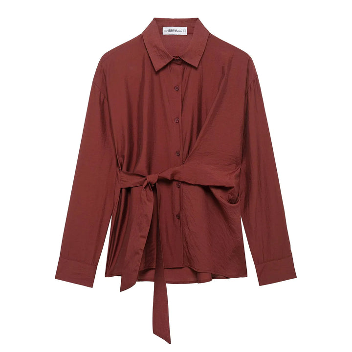 Damen nan locker geschnittene Hemdbluse mit Bindegürtel und kastigem Schnitt Echo Archiv