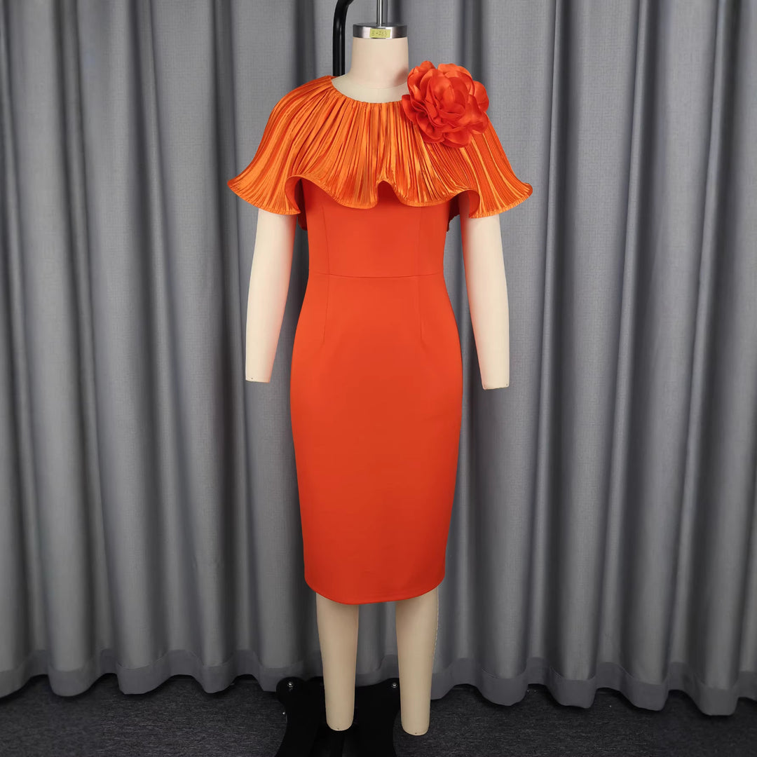 Damen figurbetontes Kleid mit voluminösem Kragen und floraler Applikation Echo Archiv