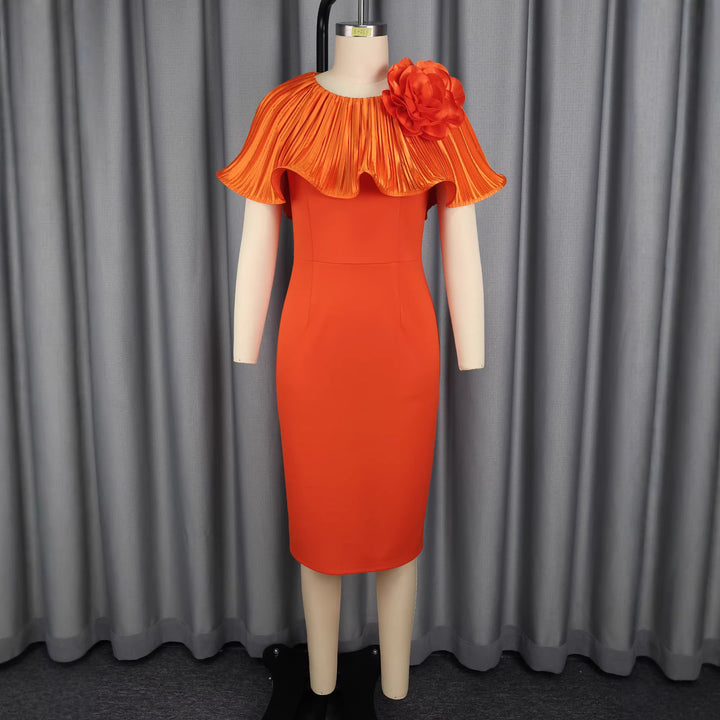 Damen figurbetontes Kleid mit voluminösem Kragen und floraler Applikation Echo Archiv