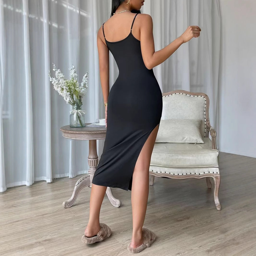 Damen figurbetontes Maxi-Kleid mit schmalen Spaghettiträgern und seitlichem Schlitz Echo Archiv