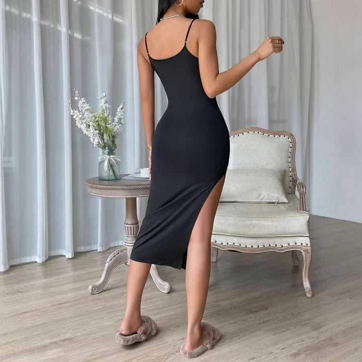 Damen figurbetontes Maxi-Kleid mit schmalen Spaghettiträgern und seitlichem Schlitz Echo Archiv