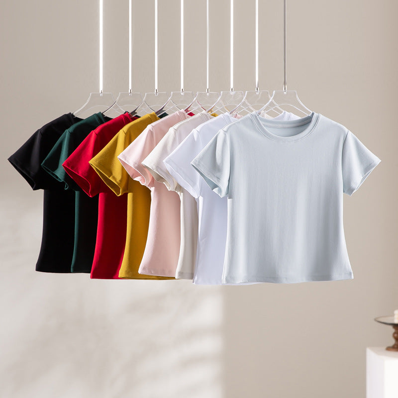Damen Kurzgeschnittenes Boxy-T-Shirt aus weichem Baumwollstretch mit Rundhalsausschnitt Echo Archiv