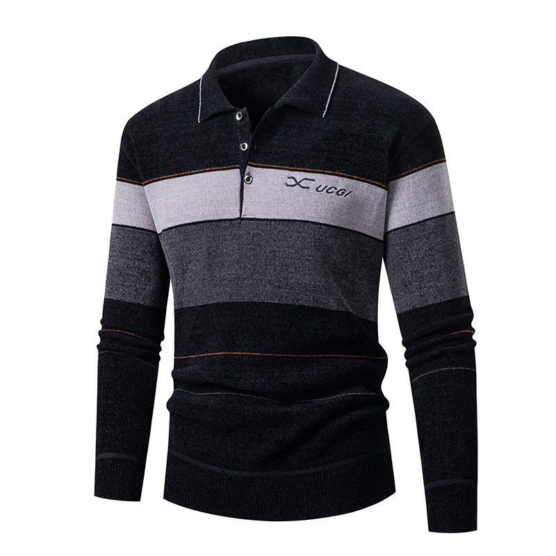 Herren Langarm Polohemd mit gestreiftem Design und Knopfleiste Echoarchiv