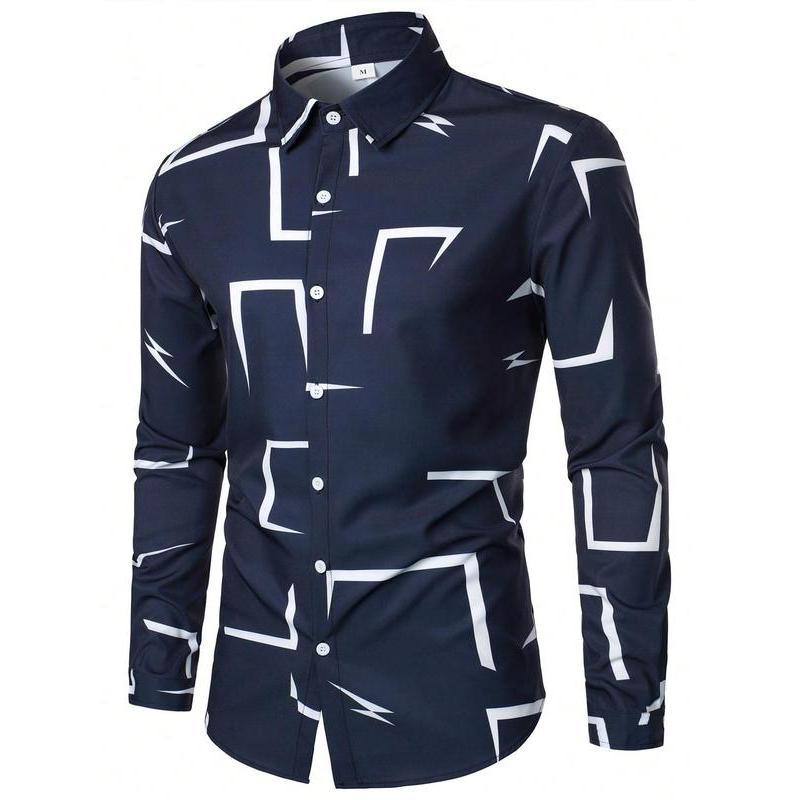 Herren modisches Langarmhemd mit geometrischem Design Echoarchiv