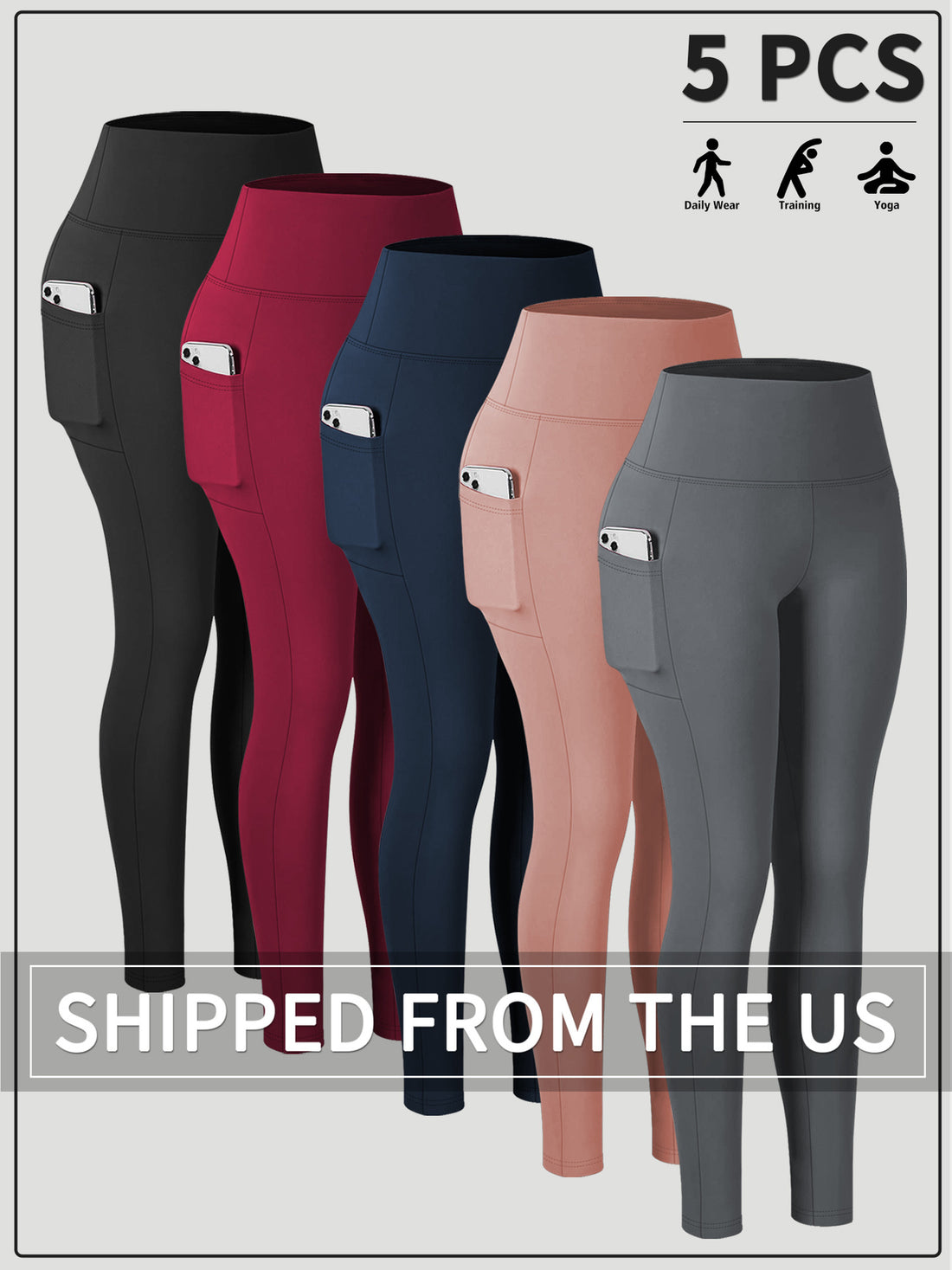 Damen Knöchelhohe Sportleggings mit hohem Bund und seitlicher Smartphone-Tasche – Avélisse