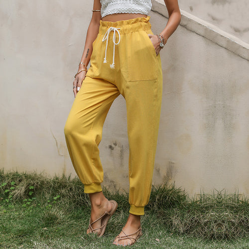 Damen Leichte Paperbag-Joggerhose mit Kordelzug, hohen Bundfalten und elastischen Bündchen – Avélisse