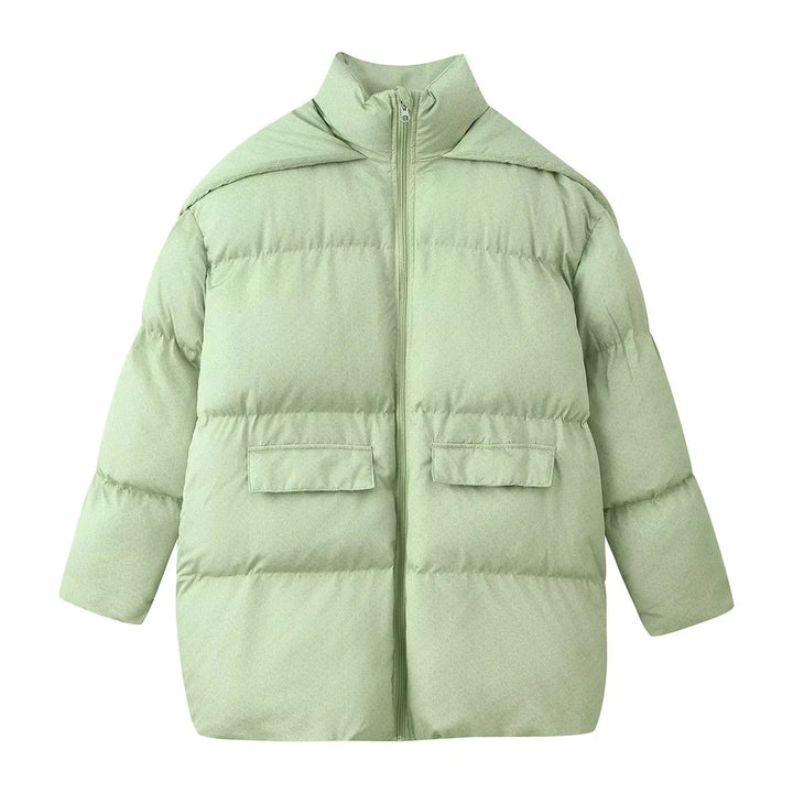 Damen gefütterter Oversize Steppmantel mit Kapuze, Thermowattierung und Pattentaschen – Montévia