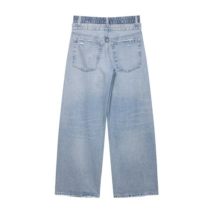 Damen Locker-sitzende Distressed Denim-Jeans mit weitem Cropped-Bein Echo Archiv