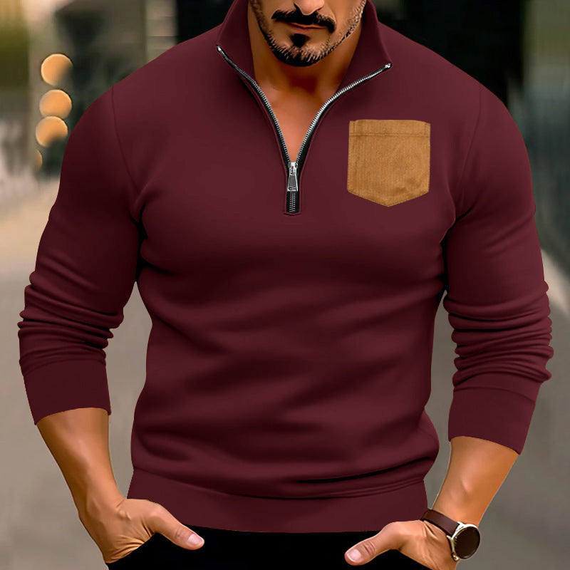 Herren Pullover mit hohem Kragen und Lederapplikation Echoarchiv