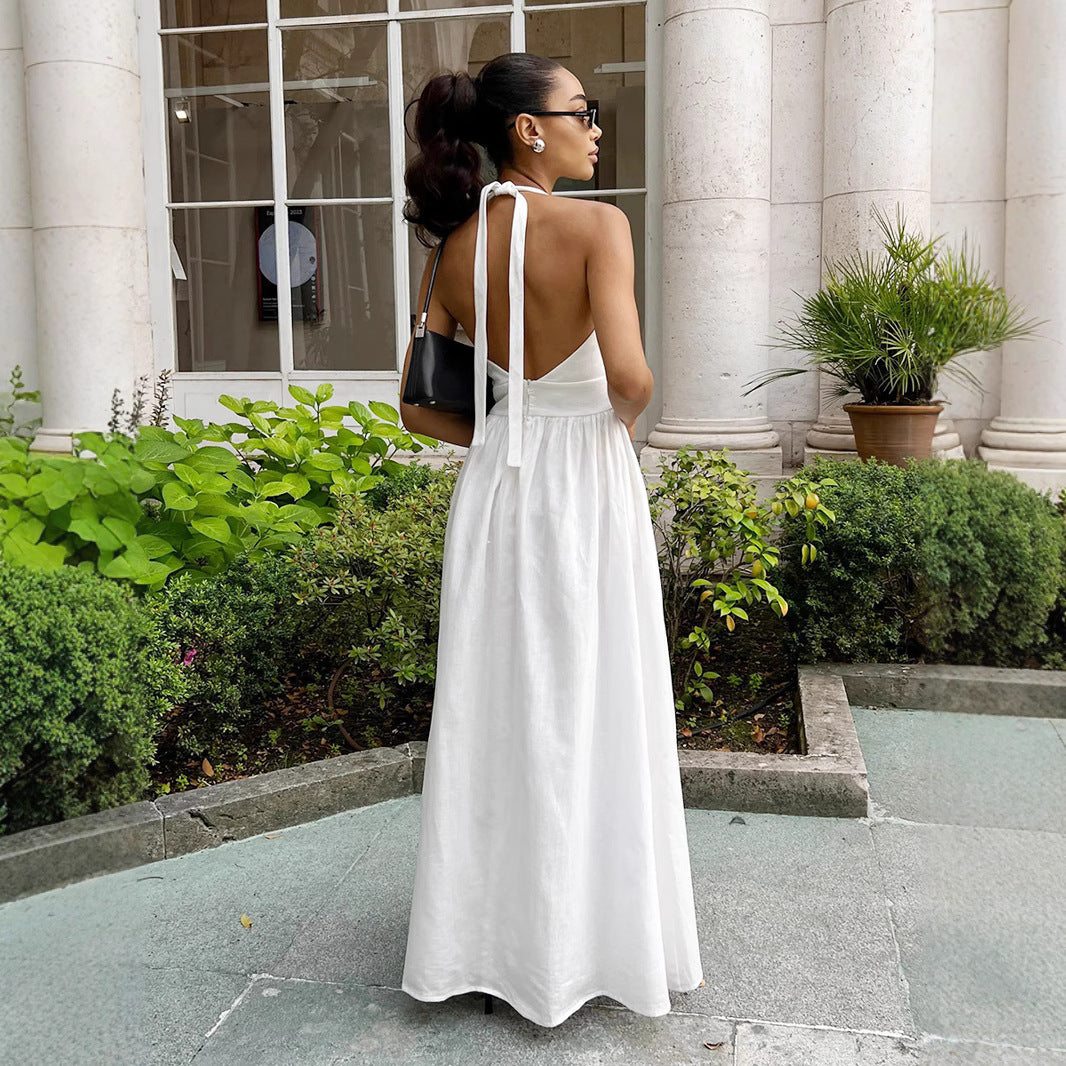 Damen Elegantes Maxikleid mit tiefem V-Ausschnitt und fließendem Schnitt Echo Archiv
