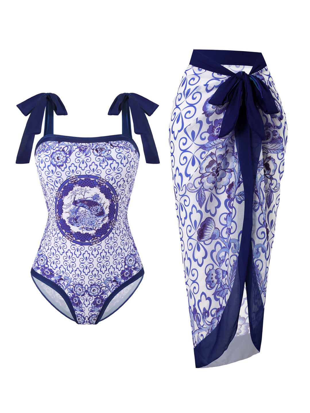 Damen Badeanzug mit floralem Design und transparentem Wickelrock Echo Archiv