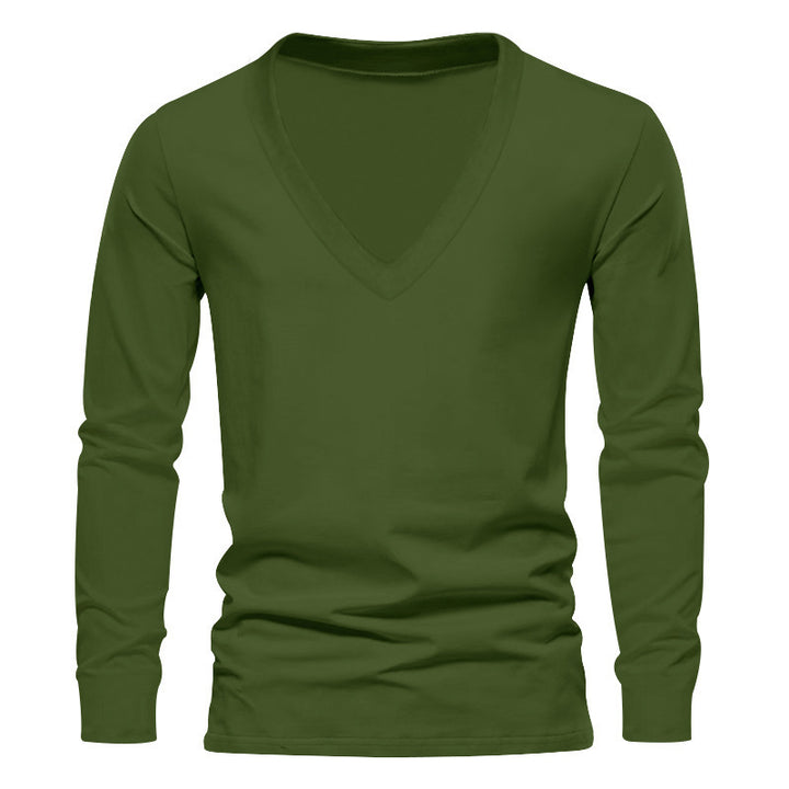 Herren V-Ausschnitt Langarm-T-Shirt mit hochwertigem Baumwollmix und bequemer Passform Echoarchiv