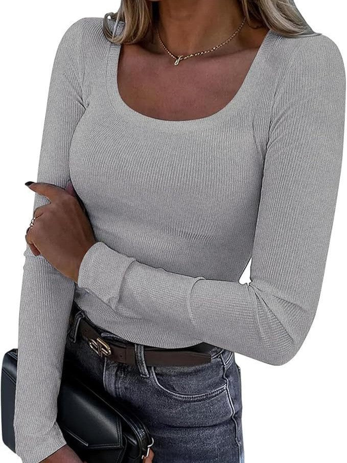 Damen Figurnahes geripptes Longsleeve mit weitem Quadratausschnitt und Stretch-Material Echo Archiv