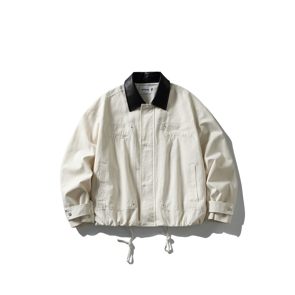 Herren Kurz geschnittene Boxy‑Blousonjacke mit Lederimitat‑Kragen, Tunnelzugsaum und Druckknopfmanschetten Echoarchiv