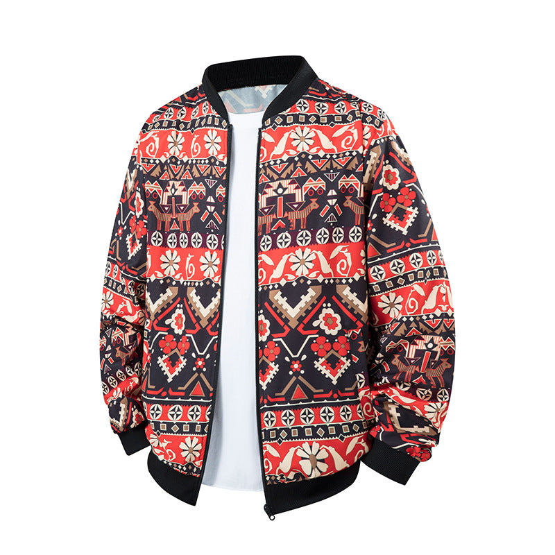 Herren Bomberjacke im Ethno-Print mit leichter Wattierung und geripptem Saum Echo Archiv